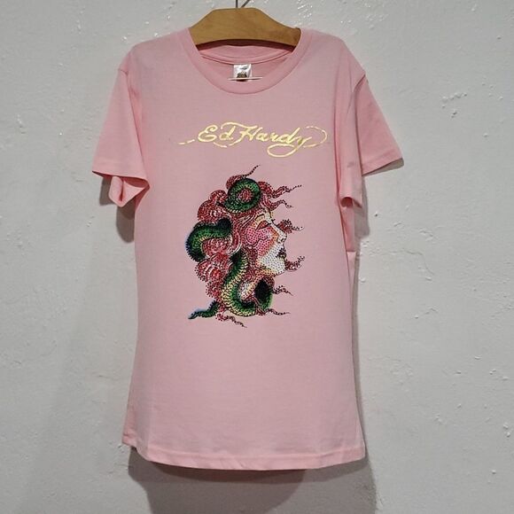 Ed Hardy Kids Bling Shirt in Pink Size L - Picture 1 of 10